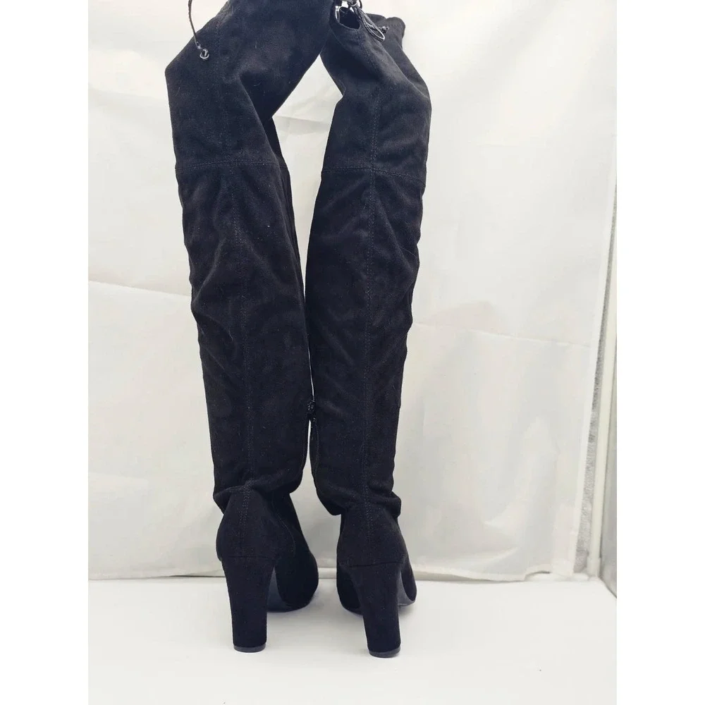 Charlotte Russe Over the Knee Boots Women Size 8 Black t Faux Suede Heel